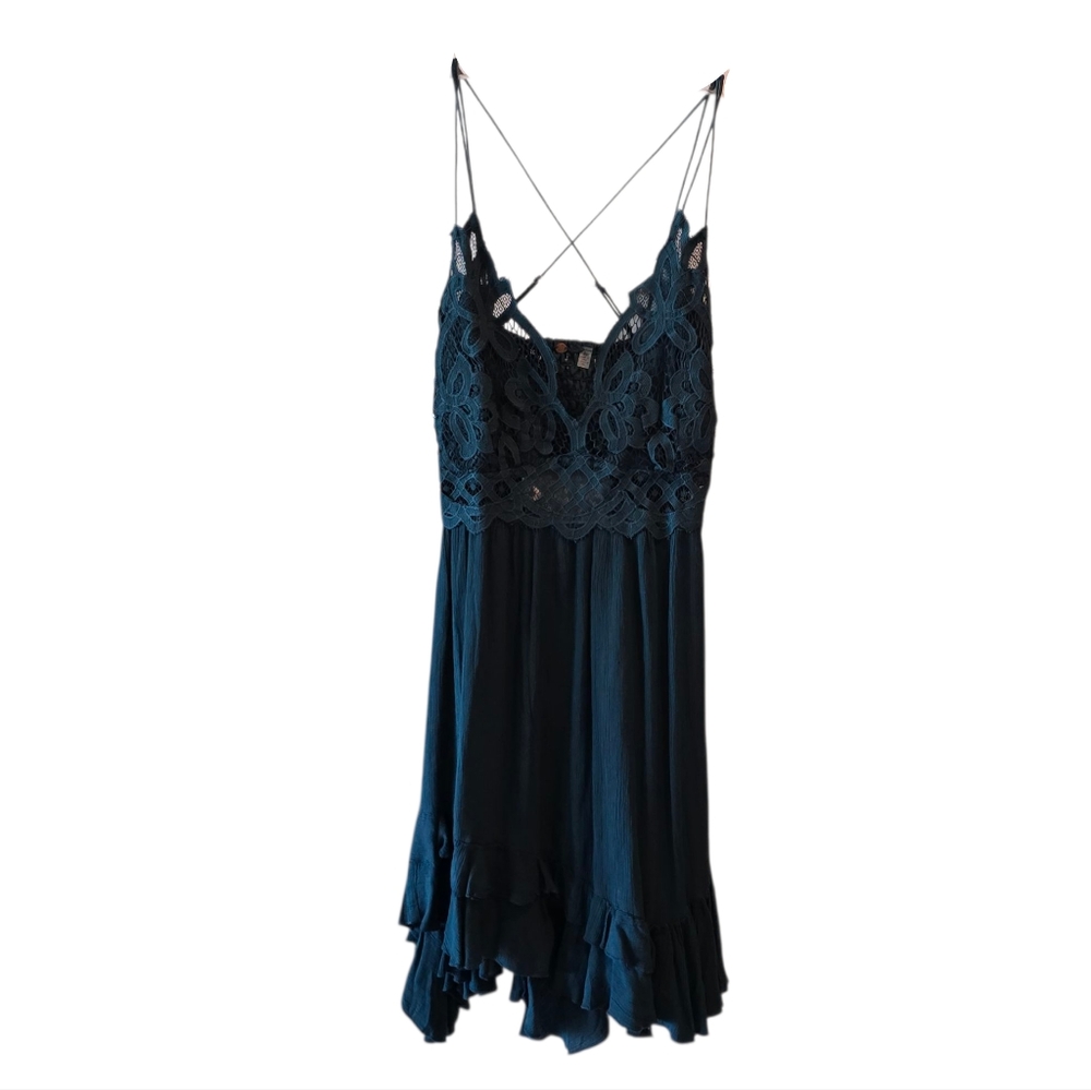 ‼️SOLD‼️ Free People Dark Teal Lace Mini Dress